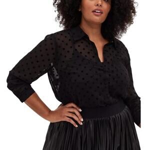 Torrid Madison Black Chiffon Flocked Dots Button Front Blouse Sheer Y2K Size 3X